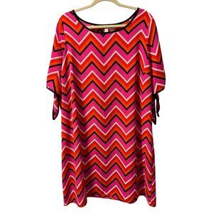 Tacera Womens Chevron Print Tunic Dress 2X Pink/Orange Stretchy Polyester Spande